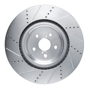 Lexus RC F Brake Rotor (1) - Right Front - R1 Concepts - Drilled & Slotted - Silver - `15-`22
